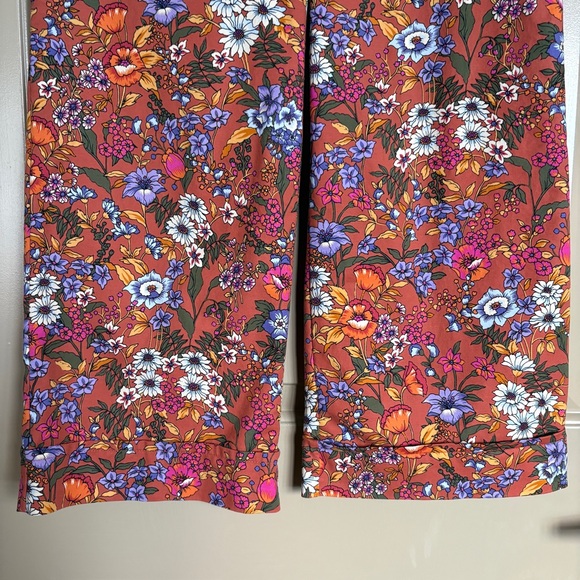 Maeve by Anthropologie Flower Power Orange Wide-Leg Cotton Crop Pants US 10 - Picture 4 of 7